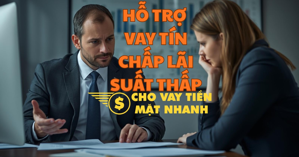 Chuyên viên tư vấn gói vay tiền nóng tín chấp cá nhân không thế chấp cho khách hàng đang gặp khó khăn tài chính.